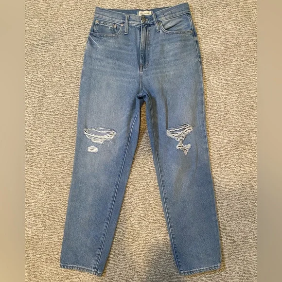 Madewell The Momjean Size 27 Distressed High Rise Straight Leg Jeans - Picture 3 of 9